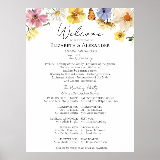 Kleurrijke Wildflower | Boho Ceremony Programmabor Poster (Voorkant)