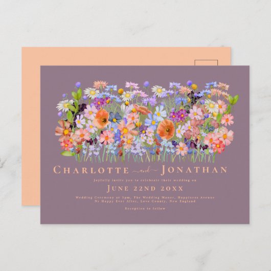 Kleurrijke Wildflower Boho Chic Bruiloft Briefkaart (Voorkant / Achterkant)
