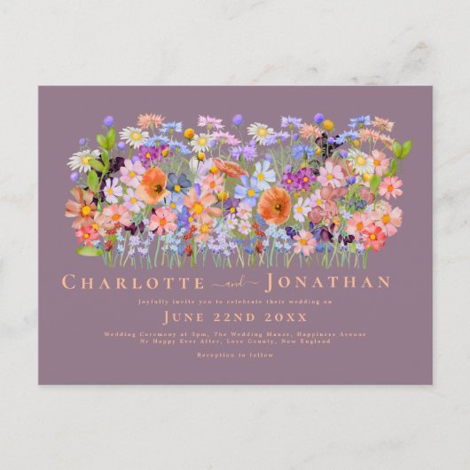 Kleurrijke Wildflower Boho Chic Bruiloft Briefkaart (Voorkant)