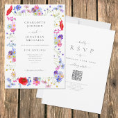 Kleurrijke Wildflower Boho Chique QR Code Bruiloft Kaart