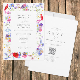 Kleurrijke Wildflower Boho Chique QR Code Bruiloft Kaart
