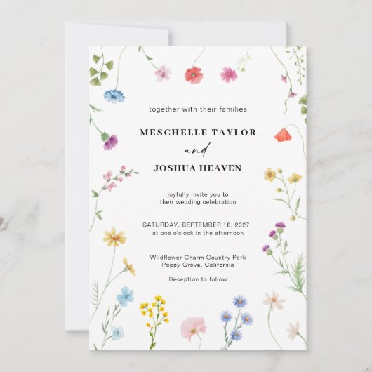 Kleurrijke Wildflower Boho Monogram Fotobruiloft Kaart (Voorkant)