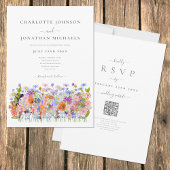 Kleurrijke Wildflower Boho QR Code Bruiloft Kaart
