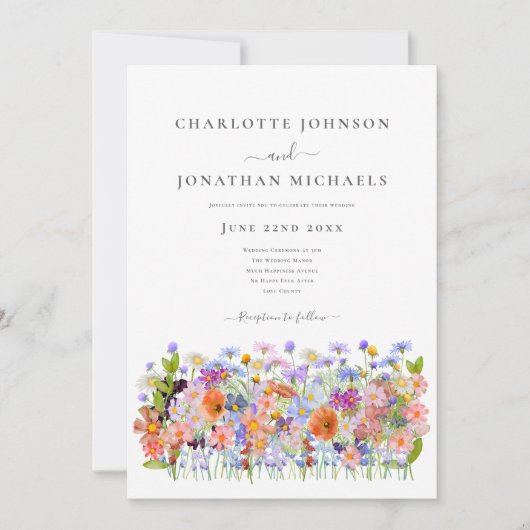 Kleurrijke Wildflower Boho QR Code Bruiloft Kaart (Voorkant)