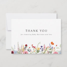 Kleurrijke Wildflower Border Baby shower Bedankkaart