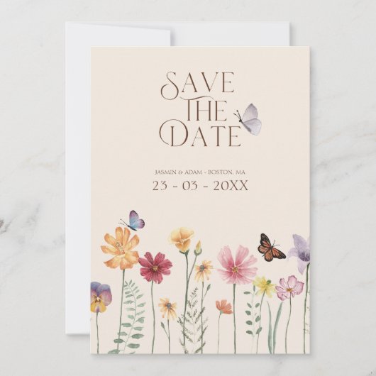 Kleurrijke Wildflower Botanical Bewaar de datum Save The Date (Voorkant)