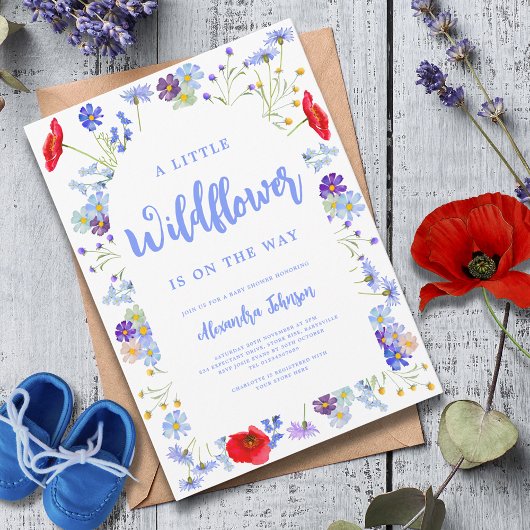 Kleurrijke Wildflower Boy Baby shower Kaart