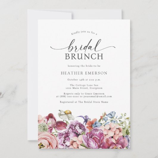 Kleurrijke Wildflower Bridal Brunch Kaart (Voorkant)