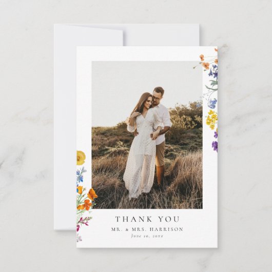 Kleurrijke  Wildflower bruiloft Bedankkaart (Voorkant)