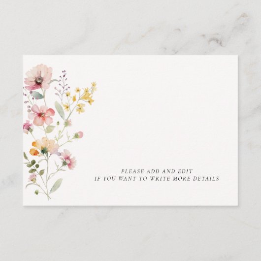 Kleurrijke Wildflower bruiloft Details Behuizing K Informatiekaartje (Achterkant)