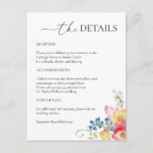 Kleurrijke Wildflower bruiloft details Informatiekaartje (Voorkant)