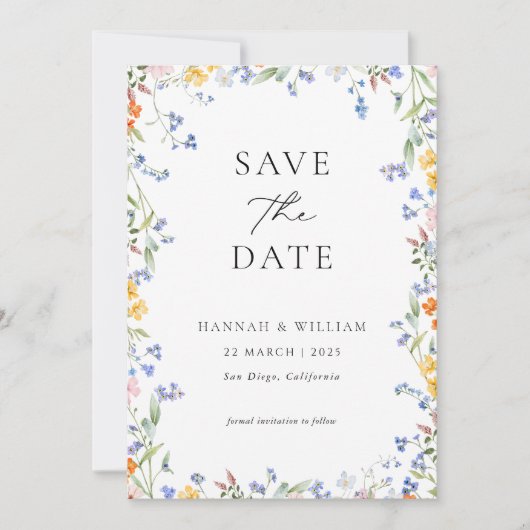 Kleurrijke Wildflower bruiloft foto Save The Date (Voorkant)