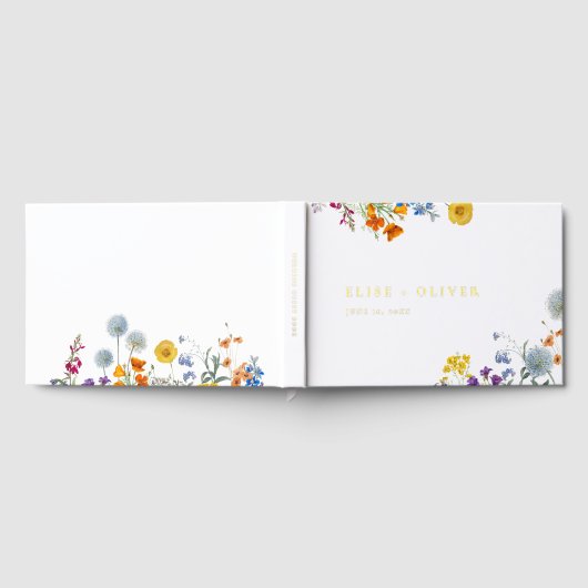 Kleurrijke  Wildflower bruiloft Gastenboek (Volledig)