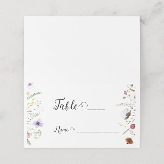 Kleurrijke wildflower bruiloft gevouwen plaats kaa plaatskaartje (Buitenkant ongevouwen)