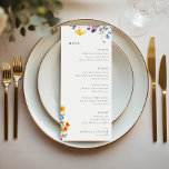 Kleurrijke  Wildflower bruiloft Menu<br><div class="desc">Introductie van onze prachtige bruiloft menukaart met een minimalistisch kleurrijk wildflower design! Het prachtige wildflower design voegt een vleugje elegantie en grilligheid toe aan uw speciale dag, terwijl de minimalistische stijl de focus houdt op uw heerlijke menu. Het ontwerp bevat een verscheidenheid aan wilde bloemen, waaronder klaprozen, larkspur, bluebells, vergeet-me-nots...</div>