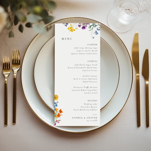 Kleurrijke  Wildflower bruiloft Menu