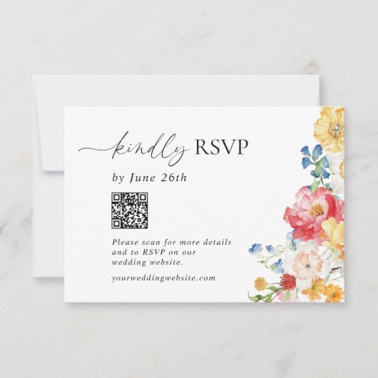 Kleurrijke Wildflower bruiloft QR-code RSVP Kaartje (Voorkant)