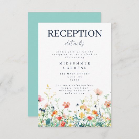 Kleurrijke Wildflower bruiloft receptie Informatiekaartje (Voorkant / Achterkant)