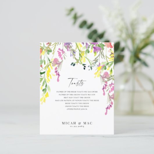 Kleurrijke Wildflower Bruiloft Receptie Toasts (Staand voorkant)