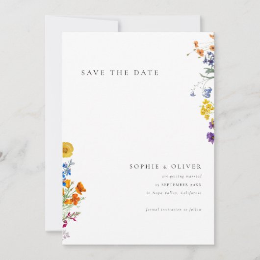 Kleurrijke Wildflower bruiloft Save The Date (Voorkant)