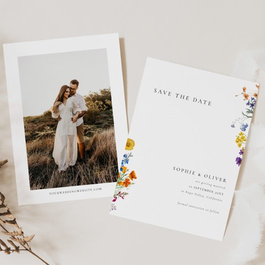 Kleurrijke Wildflower bruiloft Save The Date