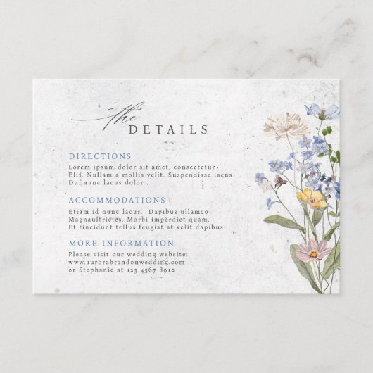 Kleurrijke wildflower bruiloft tempel bruiloft det informatiekaartje (Voorkant)