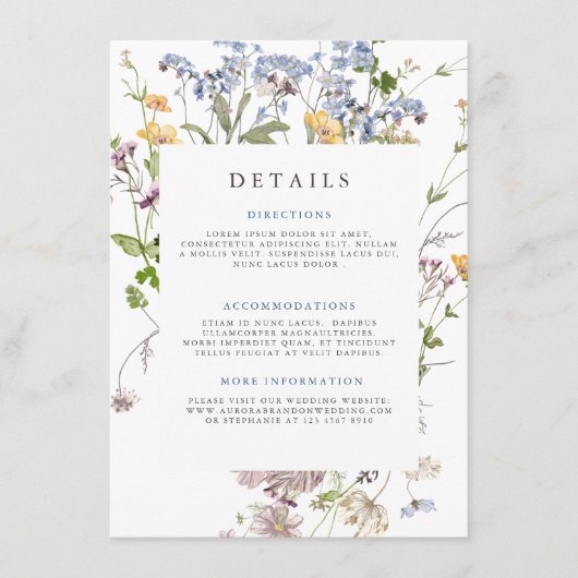 Kleurrijke wildflower bruiloft tempel bruiloft det informatiekaartje (Voorkant)