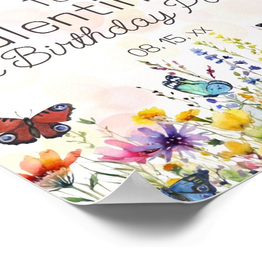 Kleurrijke Wildflower & Butterflies Party Welkom Poster (Hoek)