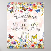 Kleurrijke Wildflower & Butterflies Party Welkom Poster (Voorkant)