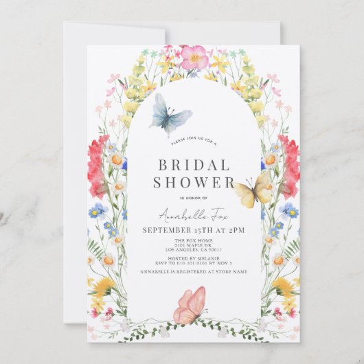 Kleurrijke Wildflower & Butterfly Arch Vrijgezelle Kaart (Voorkant)