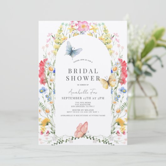 Kleurrijke Wildflower & Butterfly Arch Vrijgezelle Kaart (Staand voorkant)