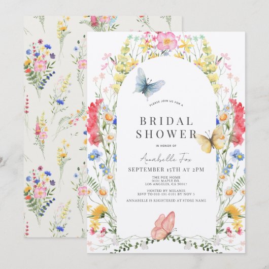 Kleurrijke Wildflower & Butterfly Arch Vrijgezelle Kaart (Voorkant / Achterkant)