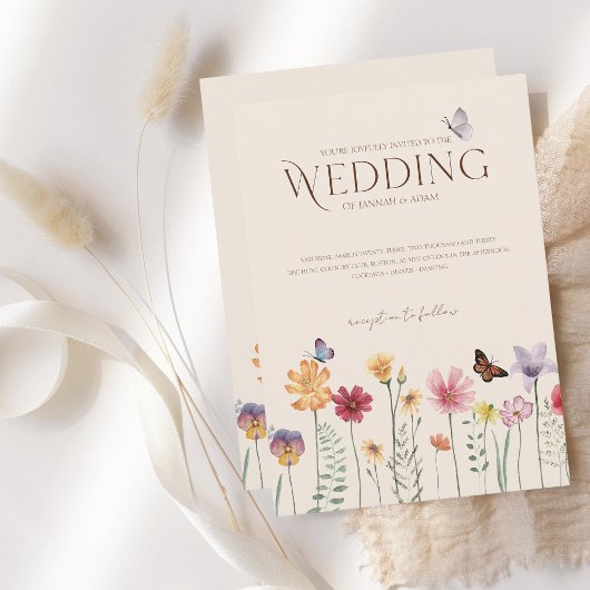 Kleurrijke Wildflower Butterfly Wedding Kaart