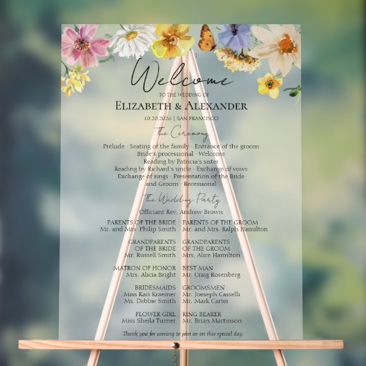 Kleurrijke Wildflower Ceremony Acryl Programma Tek Acryl Bord (Neutraal)