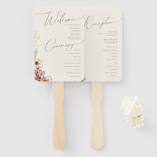 Kleurrijke Wildflower Ceremony Receptie Programma Handwaaier (Voorkant en achterkant)