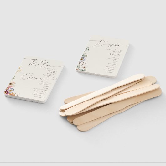 Kleurrijke Wildflower Ceremony Receptie Programma Handwaaier (Niet-gemonteerd)