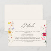 Kleurrijke Wildflower Cream | Black Wedding Detail Informatiekaartje (Voorkant / Achterkant)
