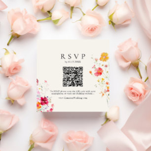 Kleurrijke Wildflower Cream QR Code Wedding RSVP Informatiekaartje