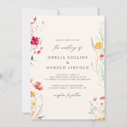 Kleurrijke Wildflower Cream Wedding QR-code Kaart (Voorkant)