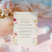 Kleurrijke Wildflower Cream Wedding QR-code Kaart