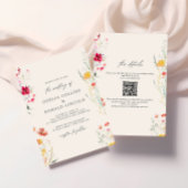 Kleurrijke Wildflower Cream Wedding QR-code Kaart