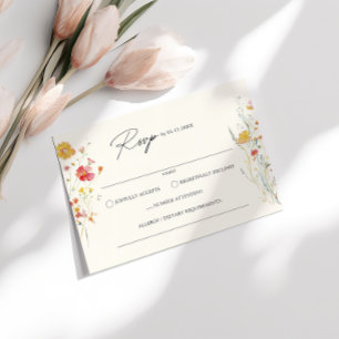 Kleurrijke Wildflower Cream Wedding RSVP Informatiekaartje