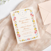 Kleurrijke Wildflower Crest Monogram Wedding Desig Kaart