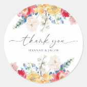 Kleurrijke Wildflower Dank u bruiloft gunst Ronde Sticker (Voorkant)