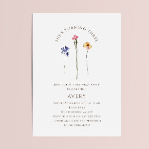 Kleurrijke Wildflower Derde Verjaardag Party Kaart