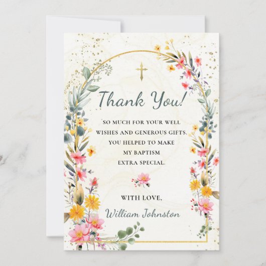 Kleurrijke Wildflower doop dank u kaart (Voorkant)