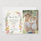 Kleurrijke Wildflower doop foto Dank u kaart (Voorkant)