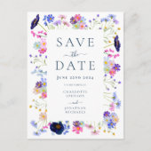 Kleurrijke Wildflower Elegant Bruiloft Save the Da Uitnodiging Briefkaart (Voorkant)