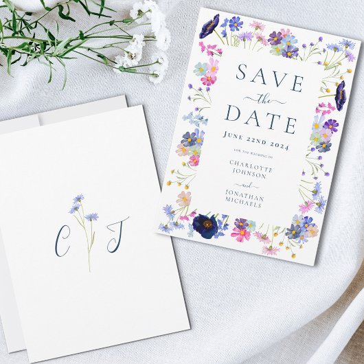 Kleurrijke Wildflower Elegante bruiloft Save The Date