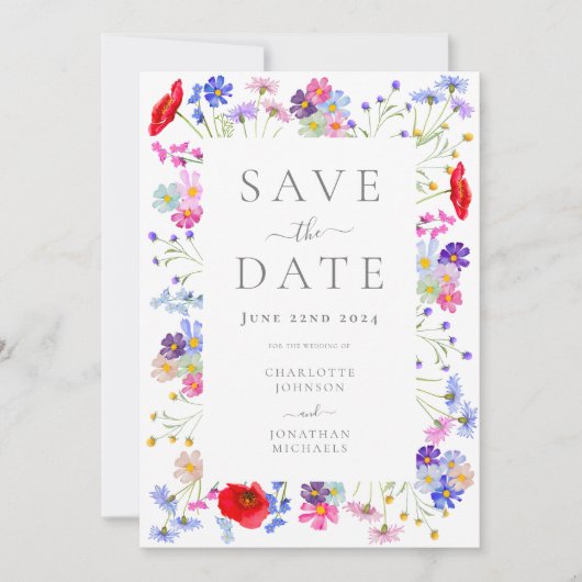 Kleurrijke Wildflower Elegante bruiloft Save The Date (Voorkant)